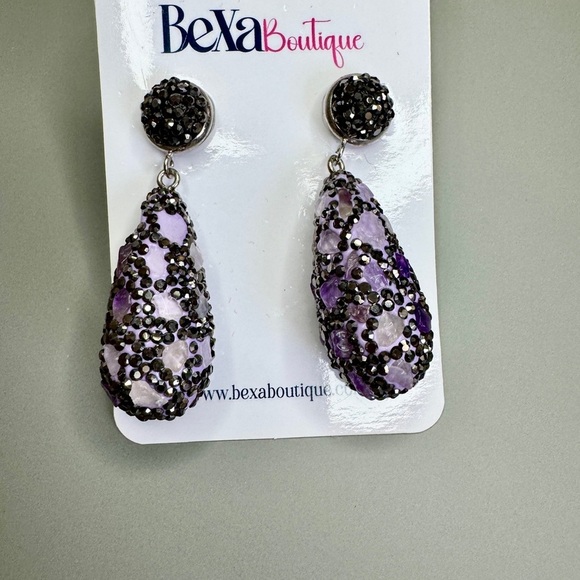Ornate Purple and Black Dangle Earrings - Picture 2 of 3